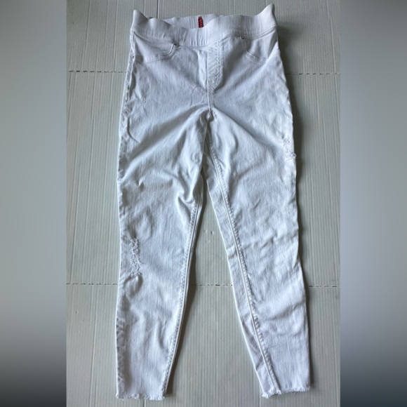 SPANX Women's‎ distressed white ankle skinny jeans jeggings sz L 20229R Pull On - Picture 3 of 11